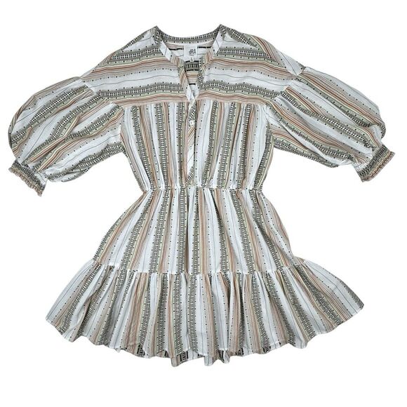 dRA Los Angeles Womens Dress Tan Stripe M Tiered Peasant Boho Prairie Western - Picture 3 of 16